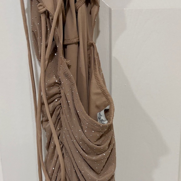 Lovely Day One Shoulder Tan Dress with Sparkle - Picture 3 of 6